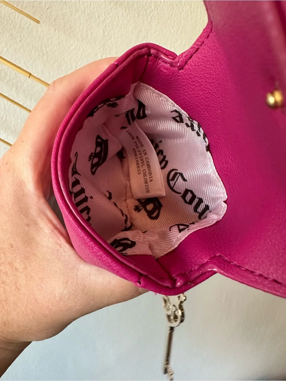 Juicy Couture Hot Pink Mini Coin Purse Keychain Bag Charm w/ Crown, Tassel NWOT